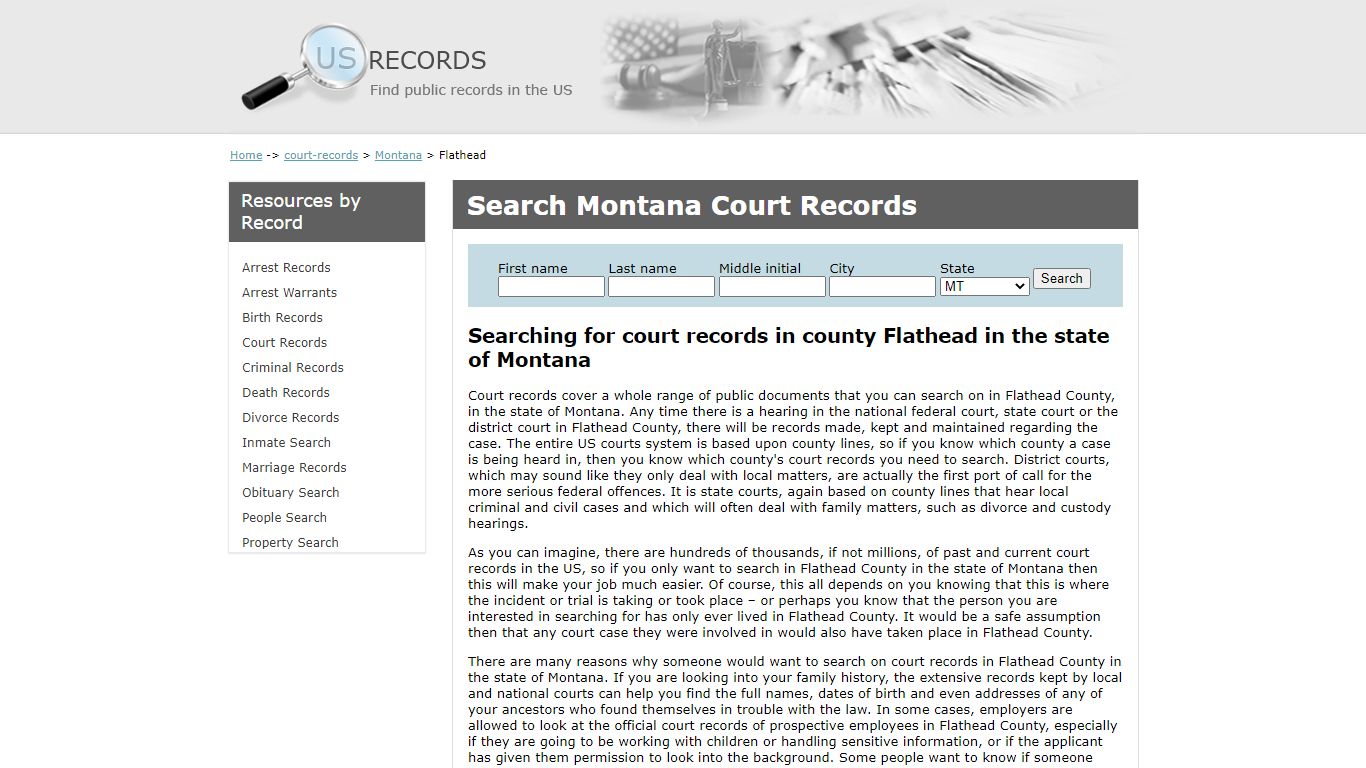 Search Court Records Flathead Montana | US Records