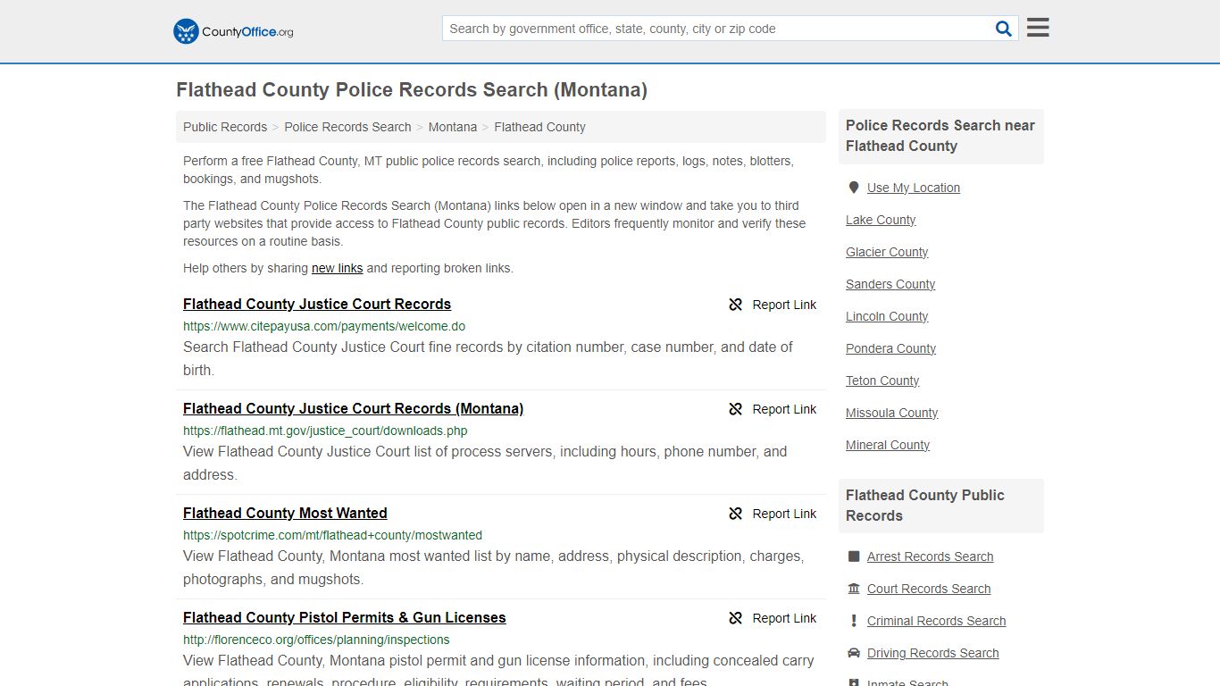 Flathead County Police Records Search (Montana) - County Office